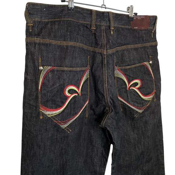 Rocawear Mens Black Denim Jeans W/ Colorful Stitching, 38 - Picture 4 of 12